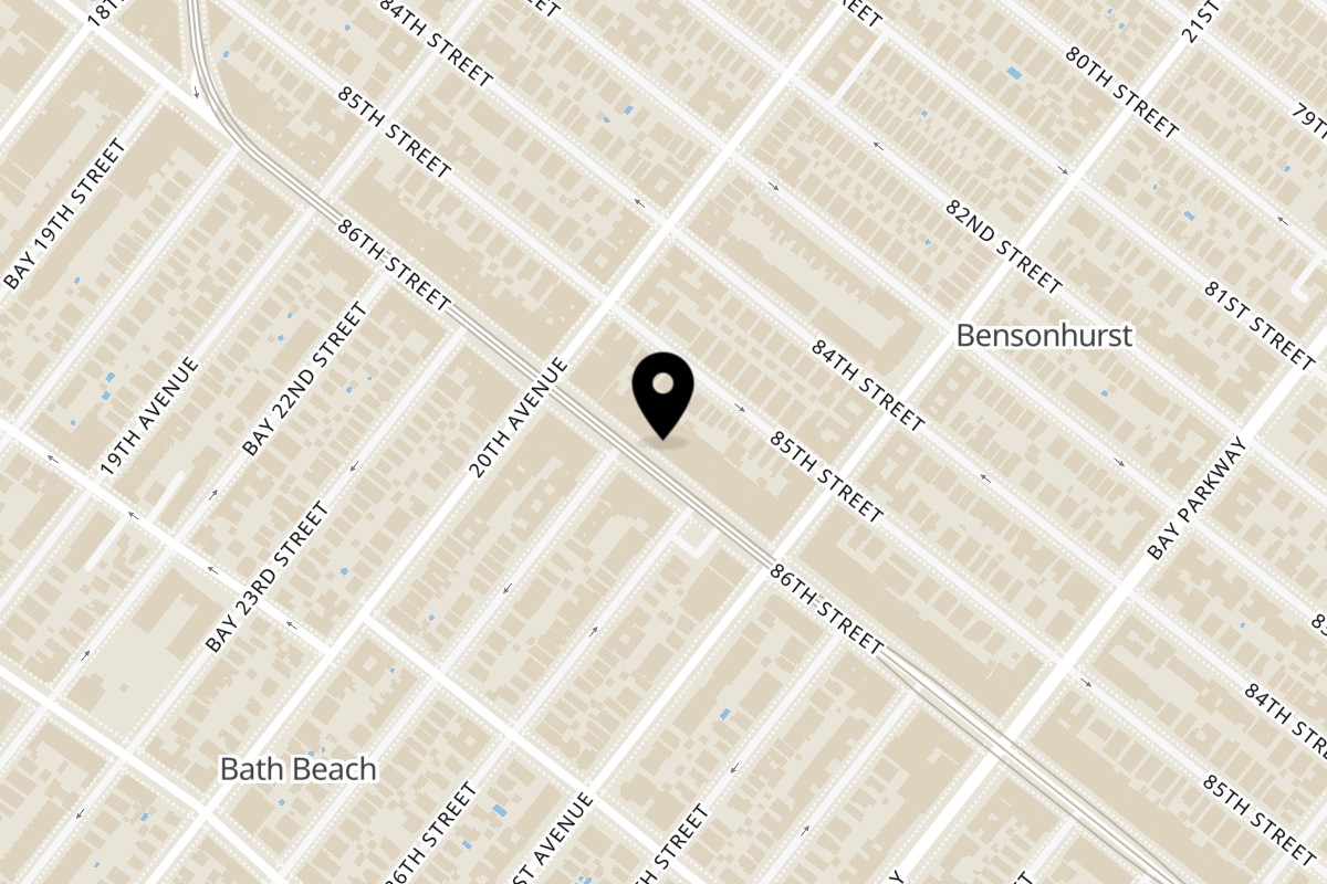 Map showing the location of Poké Bowl Station Bensonhurst on 2037 86th St in Brooklyn