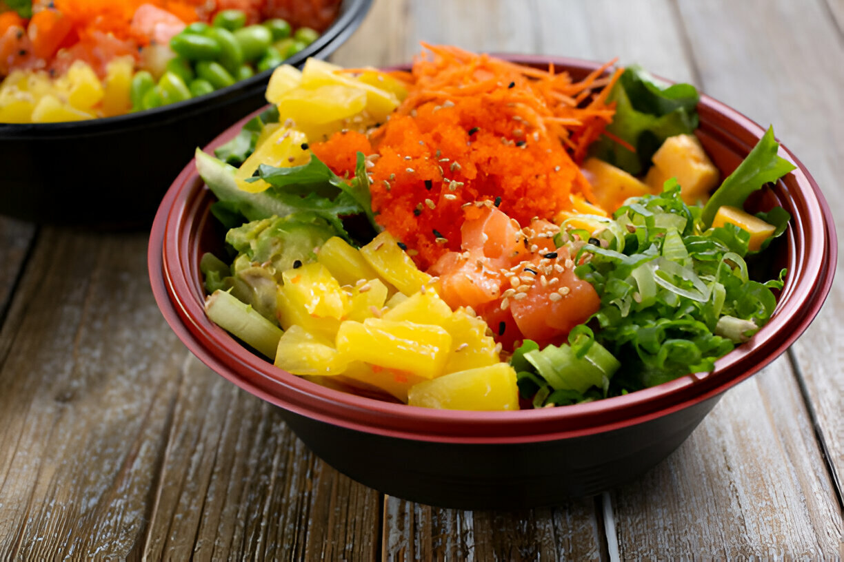 pineapple chili poke bowl sweet chili poke bowl